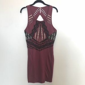 FREE PEOPLE Burgundy Purple Lace Print Dress